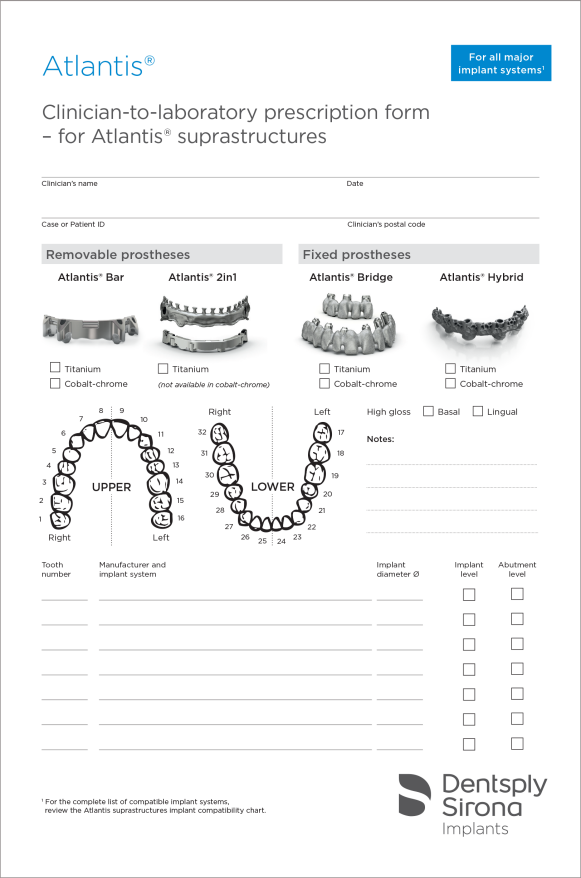 Suprastructuri Atlantis – Formular de prescripție de la clinician la laborator